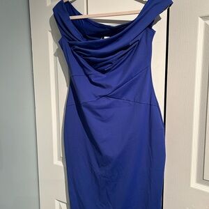 Blue Asymmetrical Off-Shoulder Sheath Dress